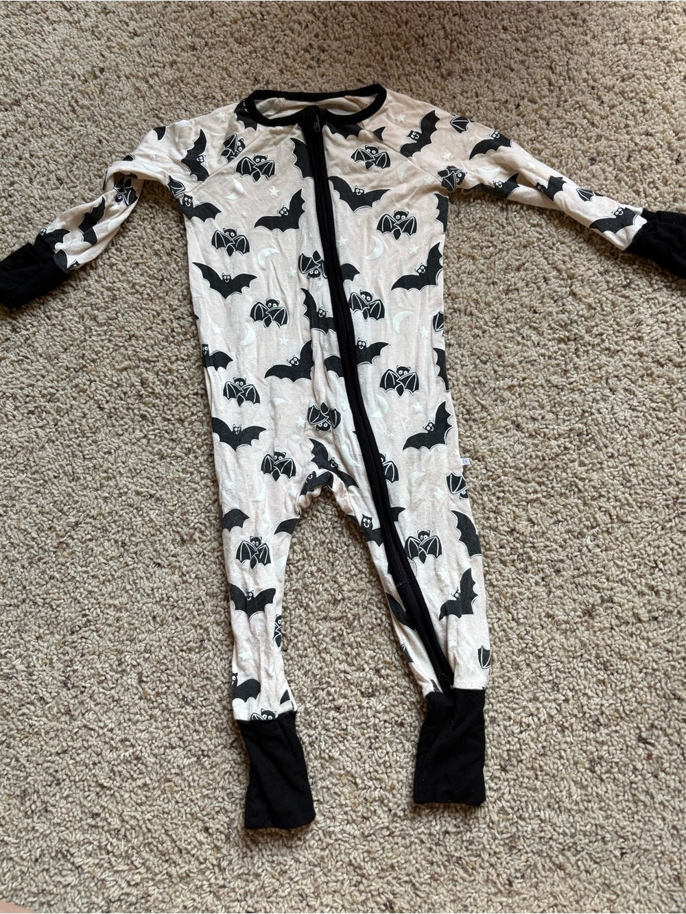 Caden Lane Black and White Bat-Print Kids One-Piece